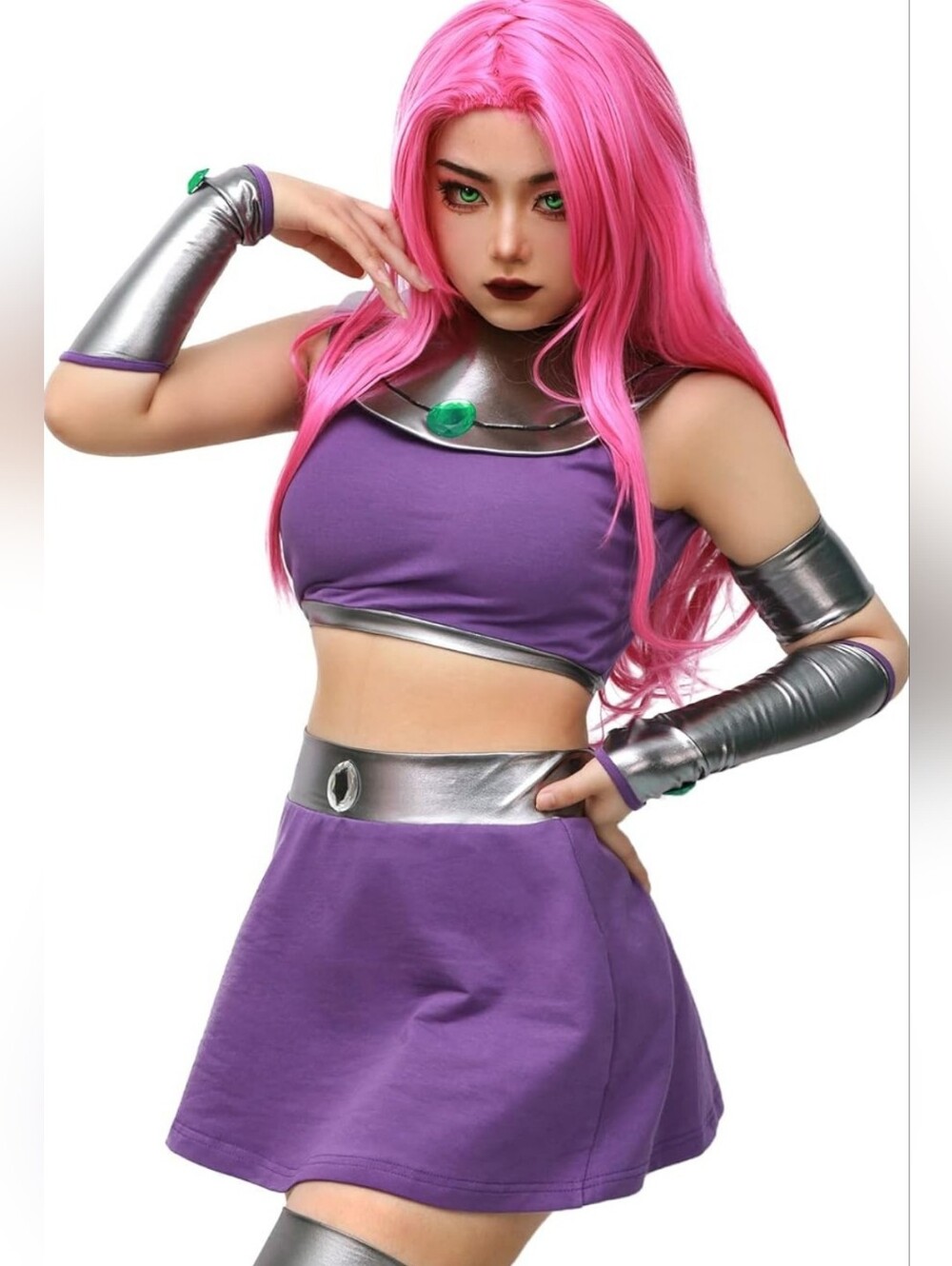 Purple Dress Cosplay Costume Halloween Outfit with Stockings Size X-Large